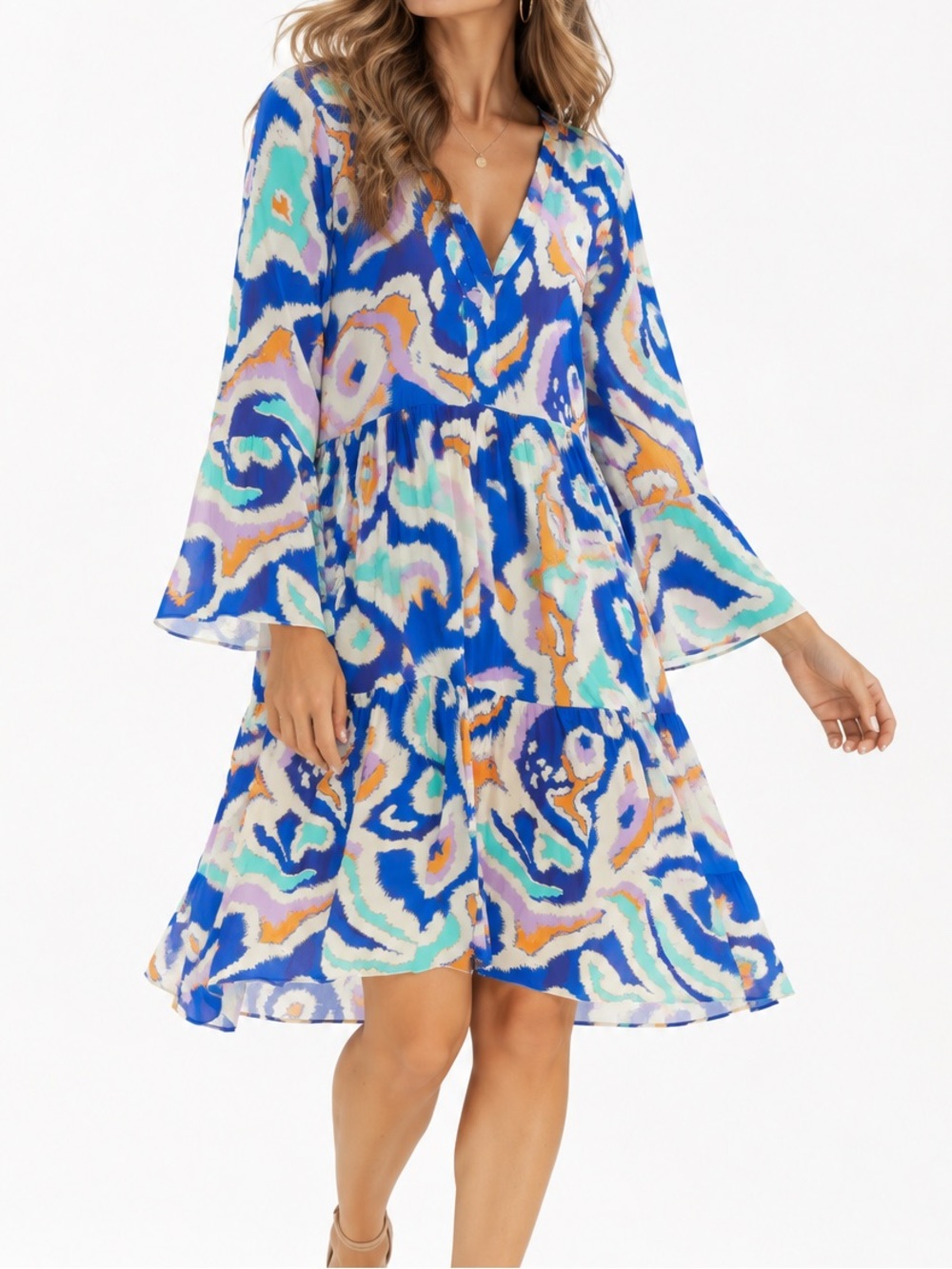 Orange Fashion Village Florentina’s Italian Dress Abstract Print Blue Sz S/M